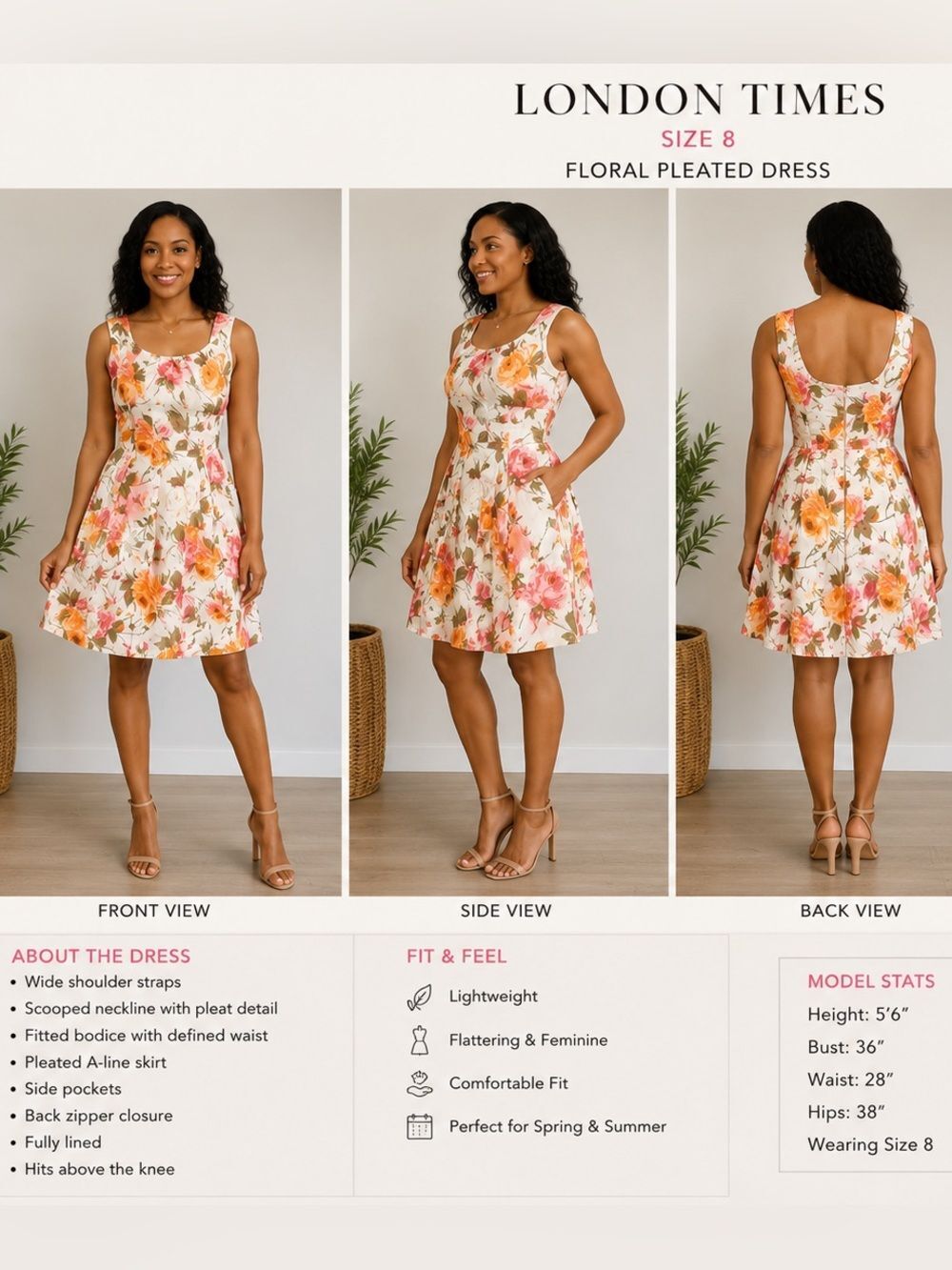 LondonâTimes Floral Print Dress with Pink and Orange Accents 10